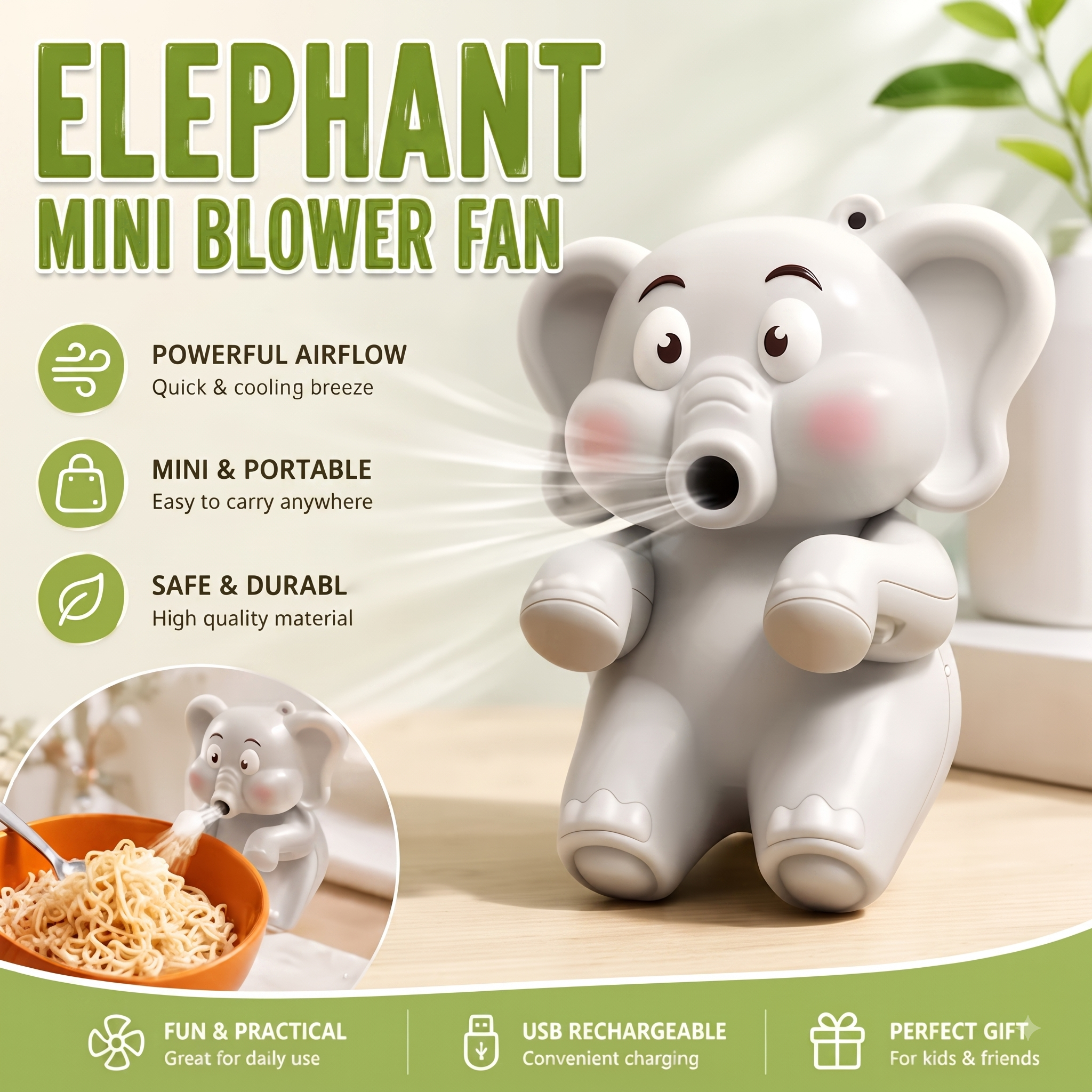 Elephant Baby Food Cooling Fan-Cool Hot Meals Faster for Little Once